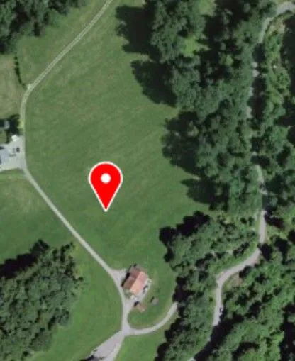 *Scheune, Remise und Hühnerstall mit Wiese, Wald, Gewässer*