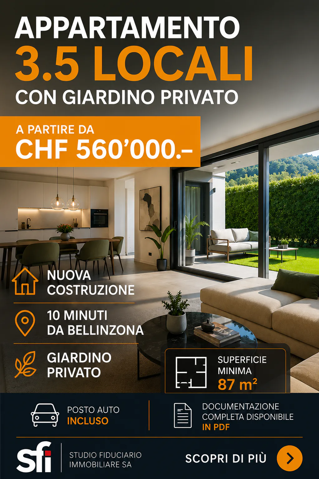 3,5 locaux neufs avec jardin, à 10 minutes de Bellinzona