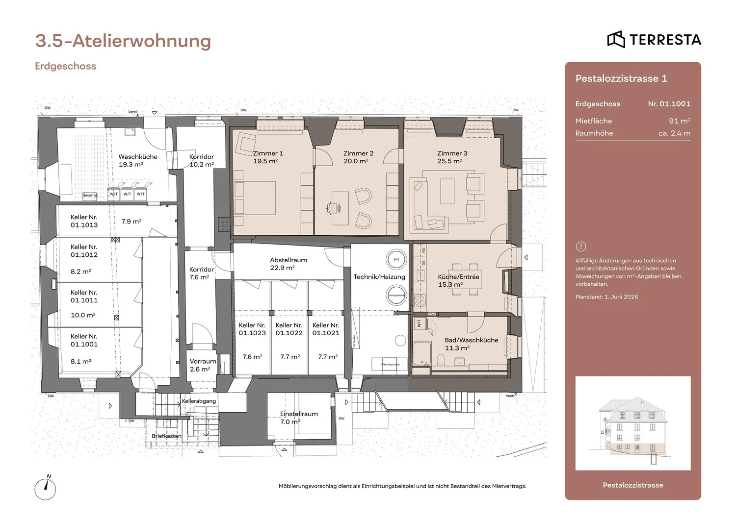 Premier location : appartement de 3,5 pièces au rez-de-chaussée avec entrée séparée et accès direct à la zone verte