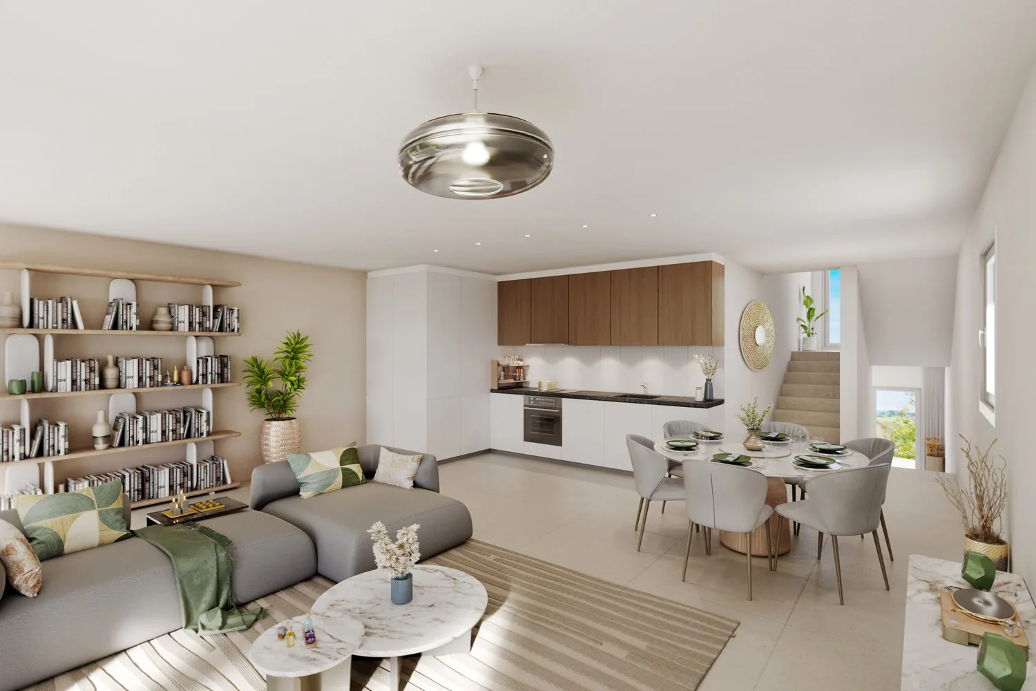 An open living room overlooking a private garden