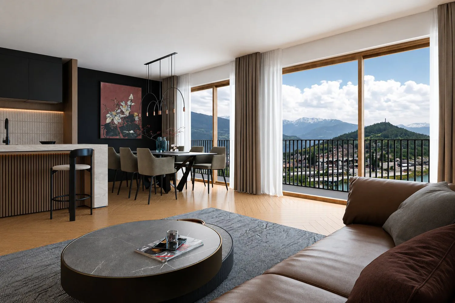 Neues Chalet mit 5,5 Zimmern in Holzkonstruktion mit Panoramablick auf den See und die Alpen