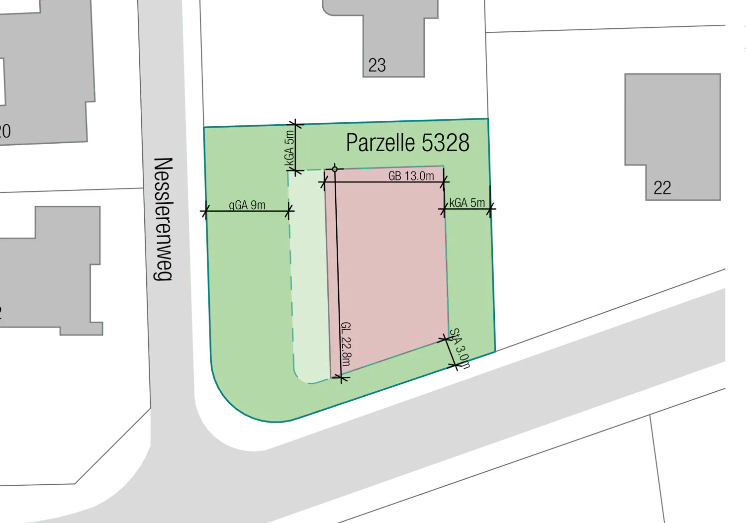 Terrain à bâtir avec maison existante de trois parties