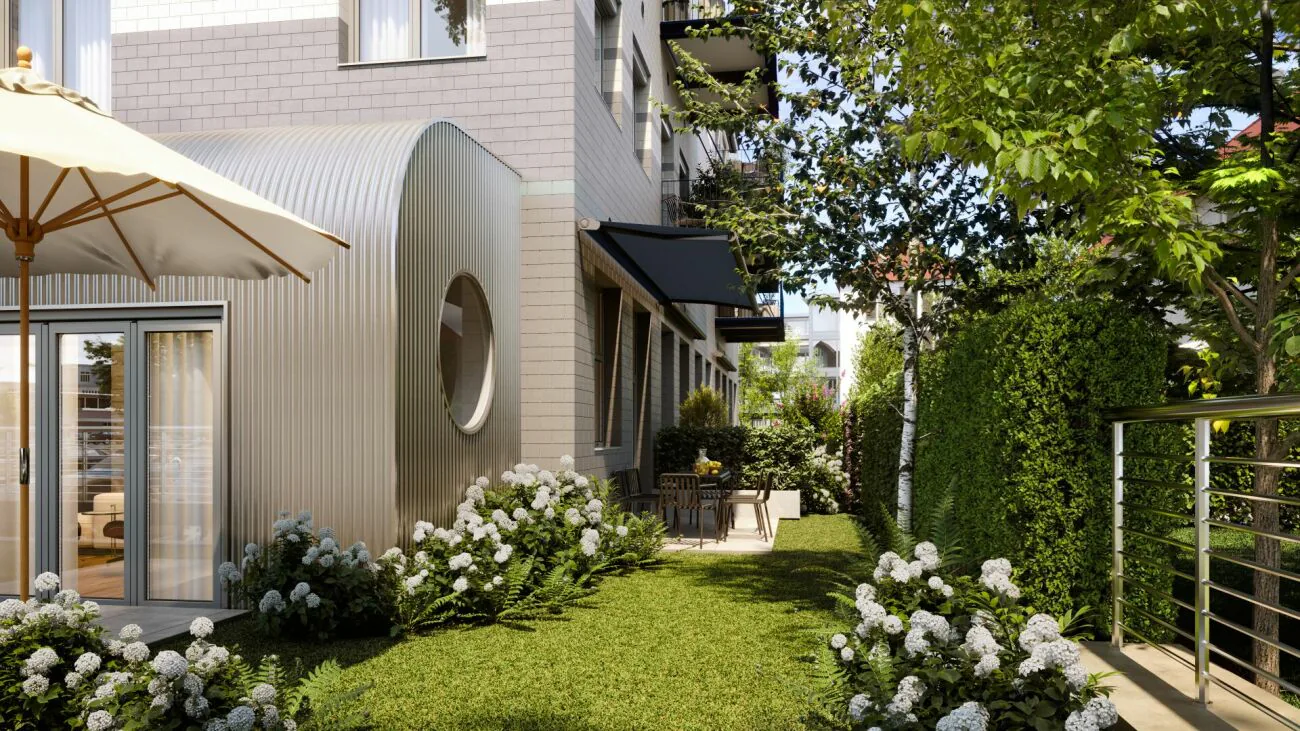 Albertus: Stilvolle Neubauwohnung mit sonnigem Gartensitzplatz