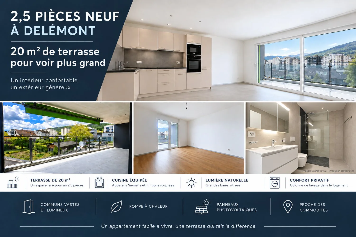 2,5 Zimmer neu in Delémont - Komfort im Inneren, 20 m² Freiheit im Außen