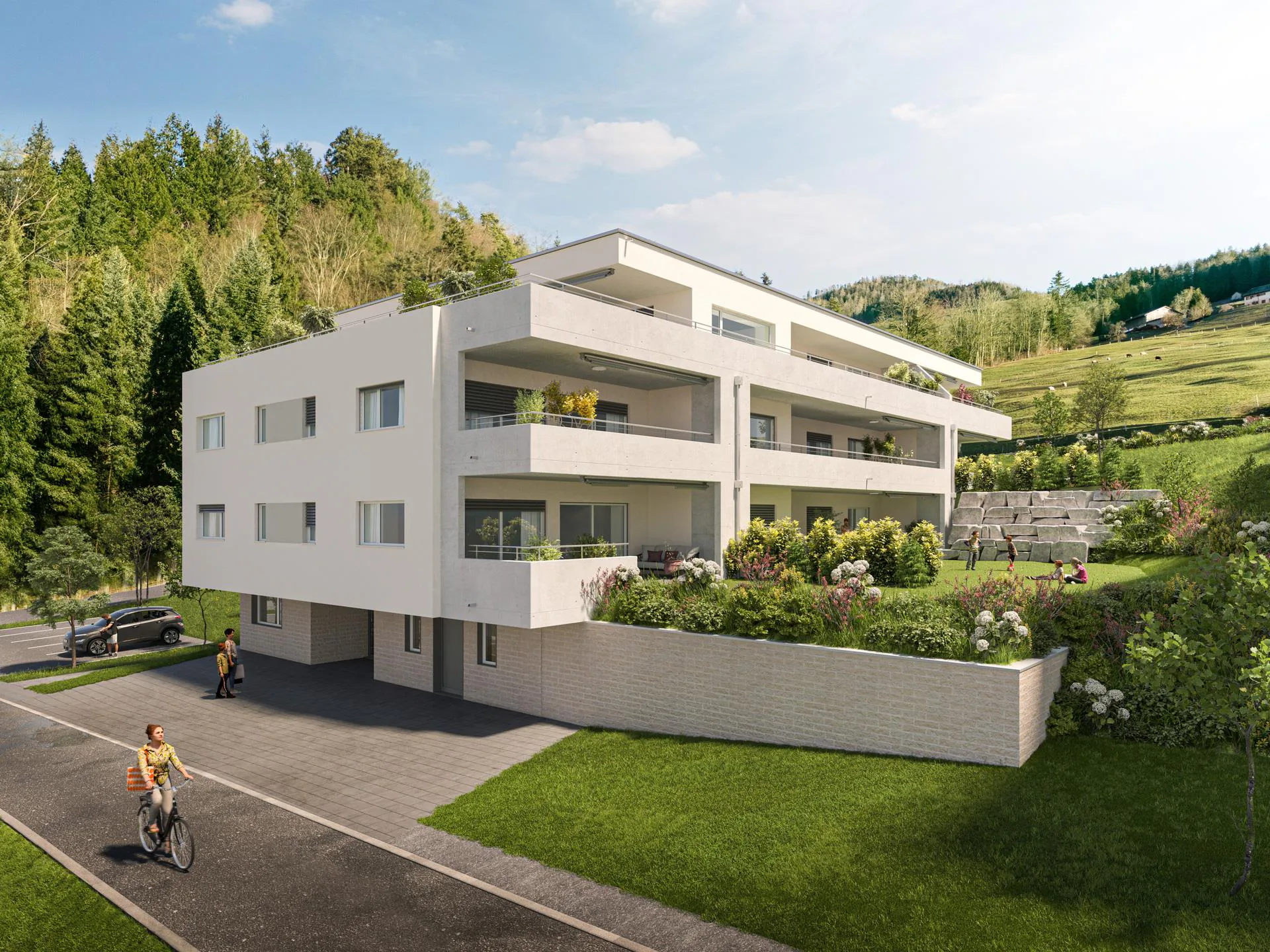 Wohnen, wo die Natur beginnt mit Sitzplatz und Blick ins Grüne