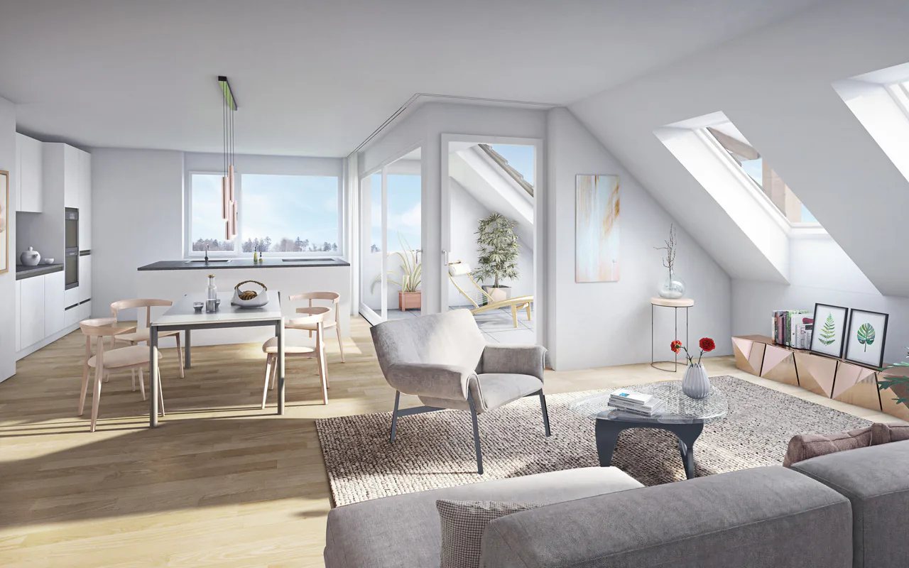 Appartement mansarde attractif avec une répartition des pièces réfléchie et un espace de comble