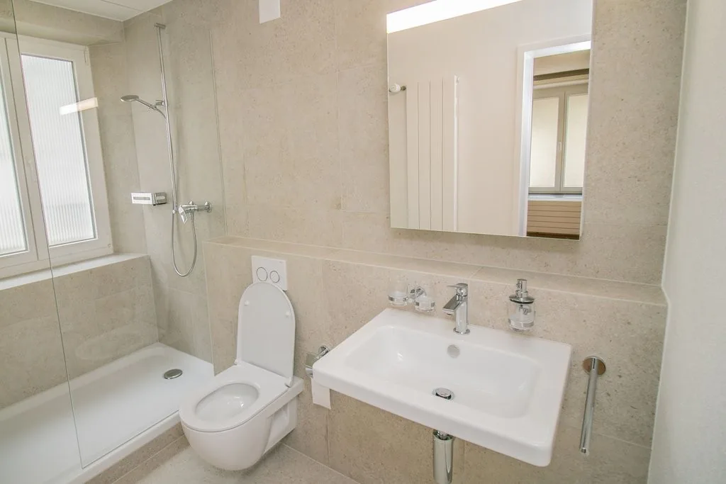 Appartement au rez-de-chaussée avec salle de bain fraîchement rénovée