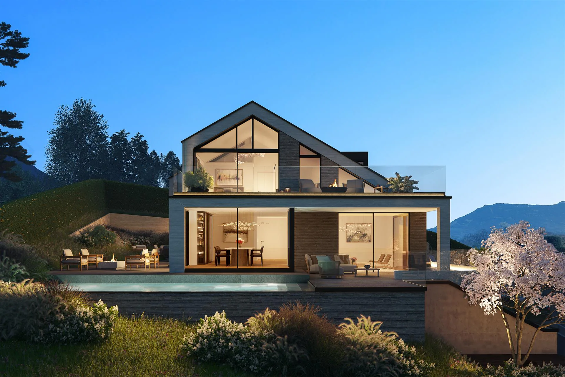 Panoramic villa in Kastanienbaum: Exclusive renovation, lake view, pool & more
