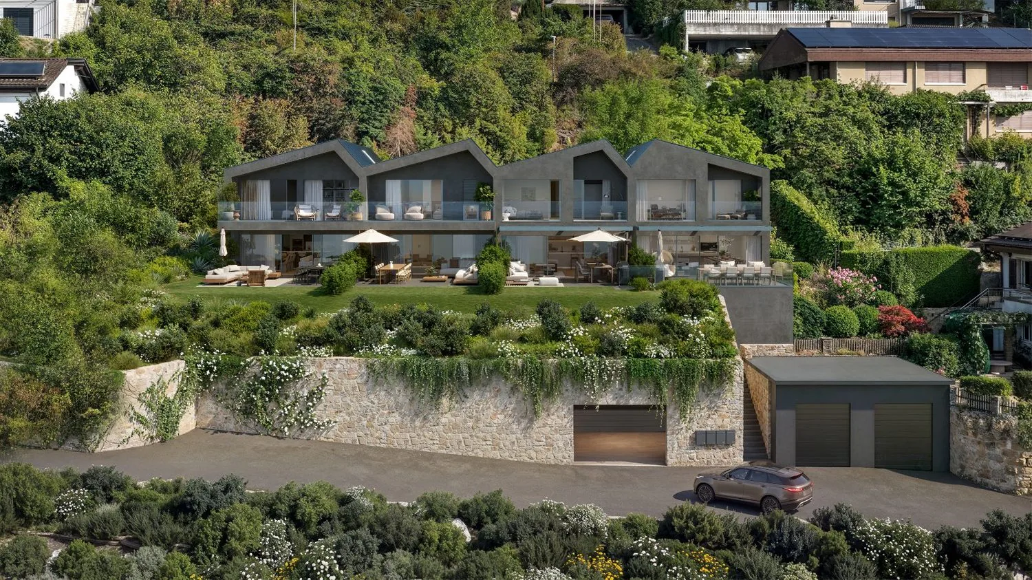 New 4.5-room villa with garden and lake view in Hauterive