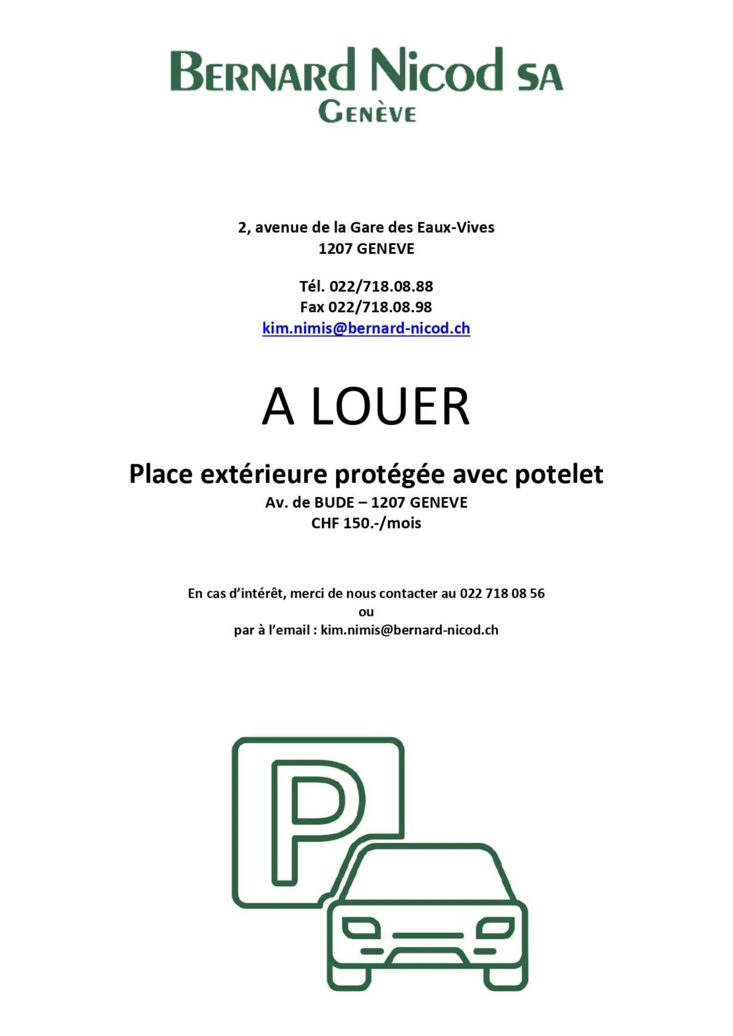 Place de stationnement extérieure avec potelet de protection