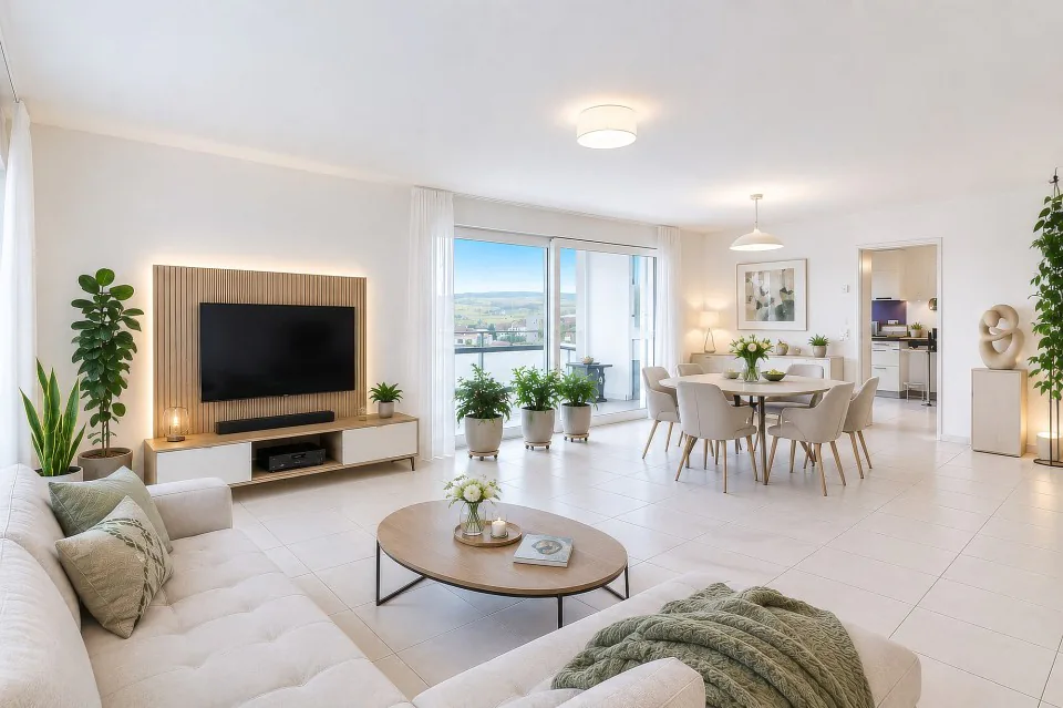 5.5-room apartment, elevator, underground parking space included, lake view, glazed balcony, large kitchen