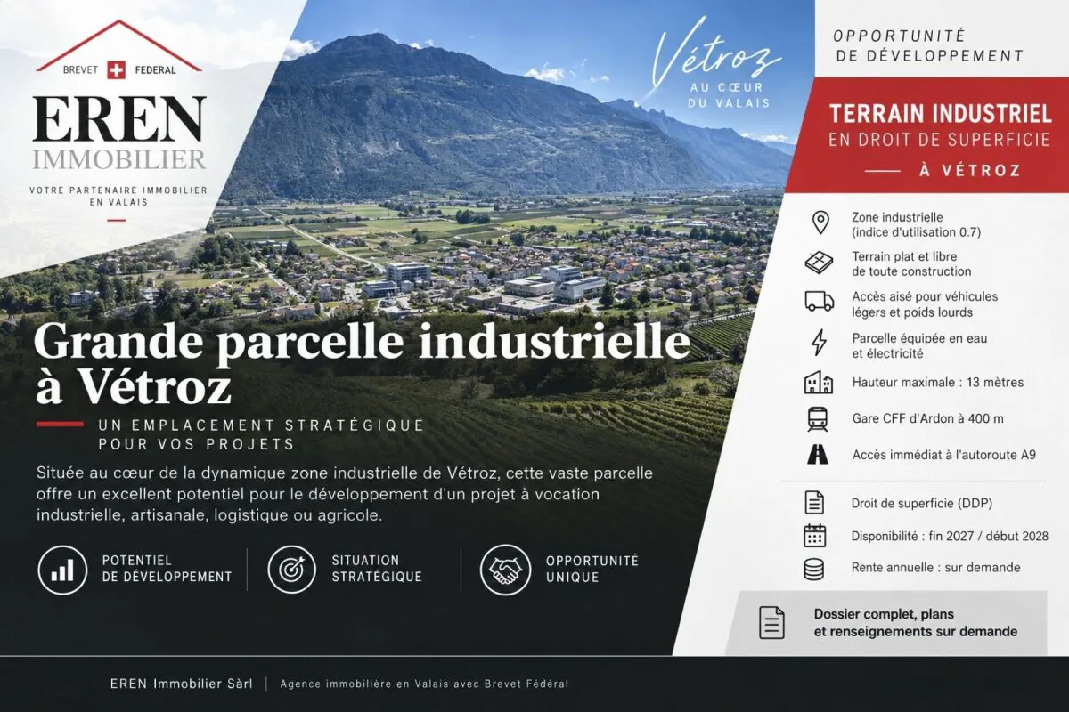 Terrain industriel en droit de superficie à Vétroz