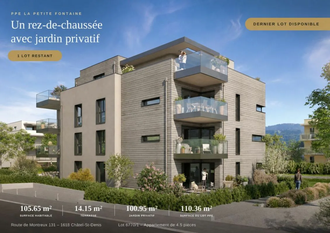 Plus que 1 lot disponible ! Rez-de-chaussée de 4.5 pièces avec grand jardin