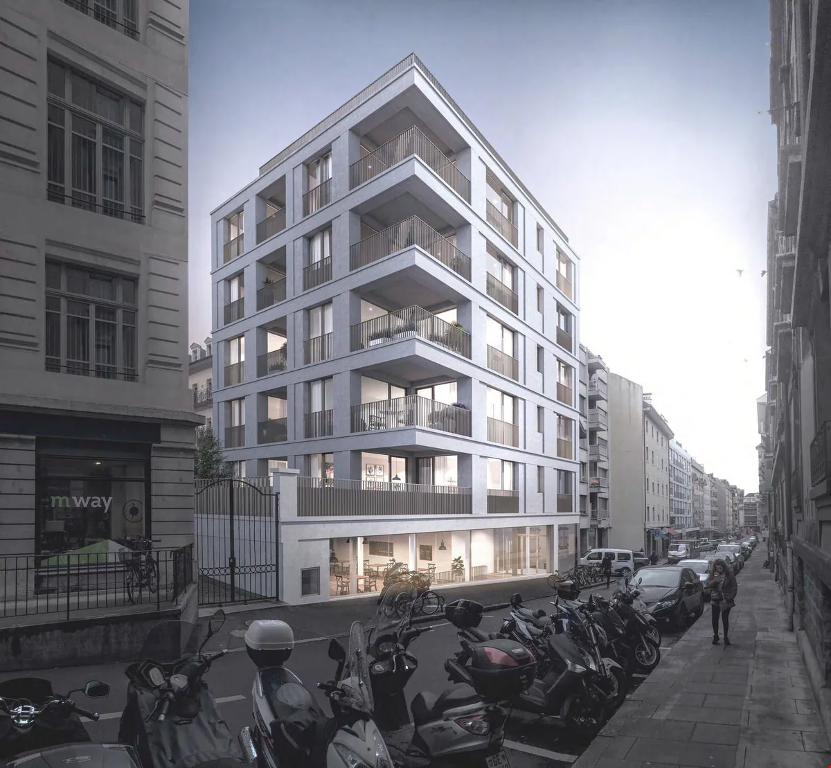 Grande arcade au centre-ville dans immeuble neuf