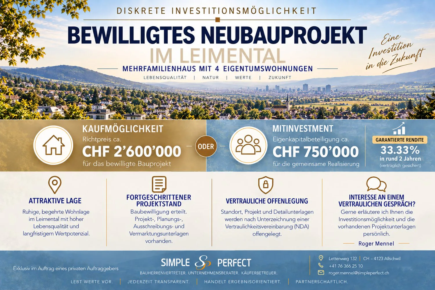 Opportunité d'investissement discrète – projet de construction neuve approuvé dans le Leimental !