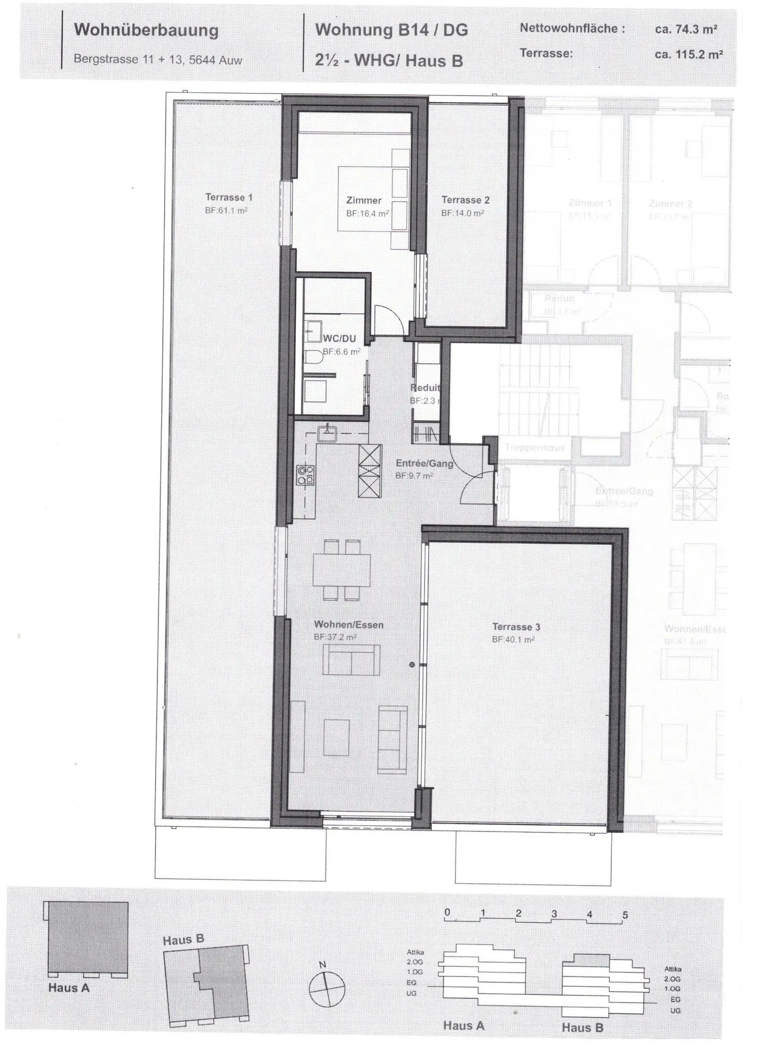Moderne 2.5-Zimmer-Dachwohnung mit Terrassen in Auw