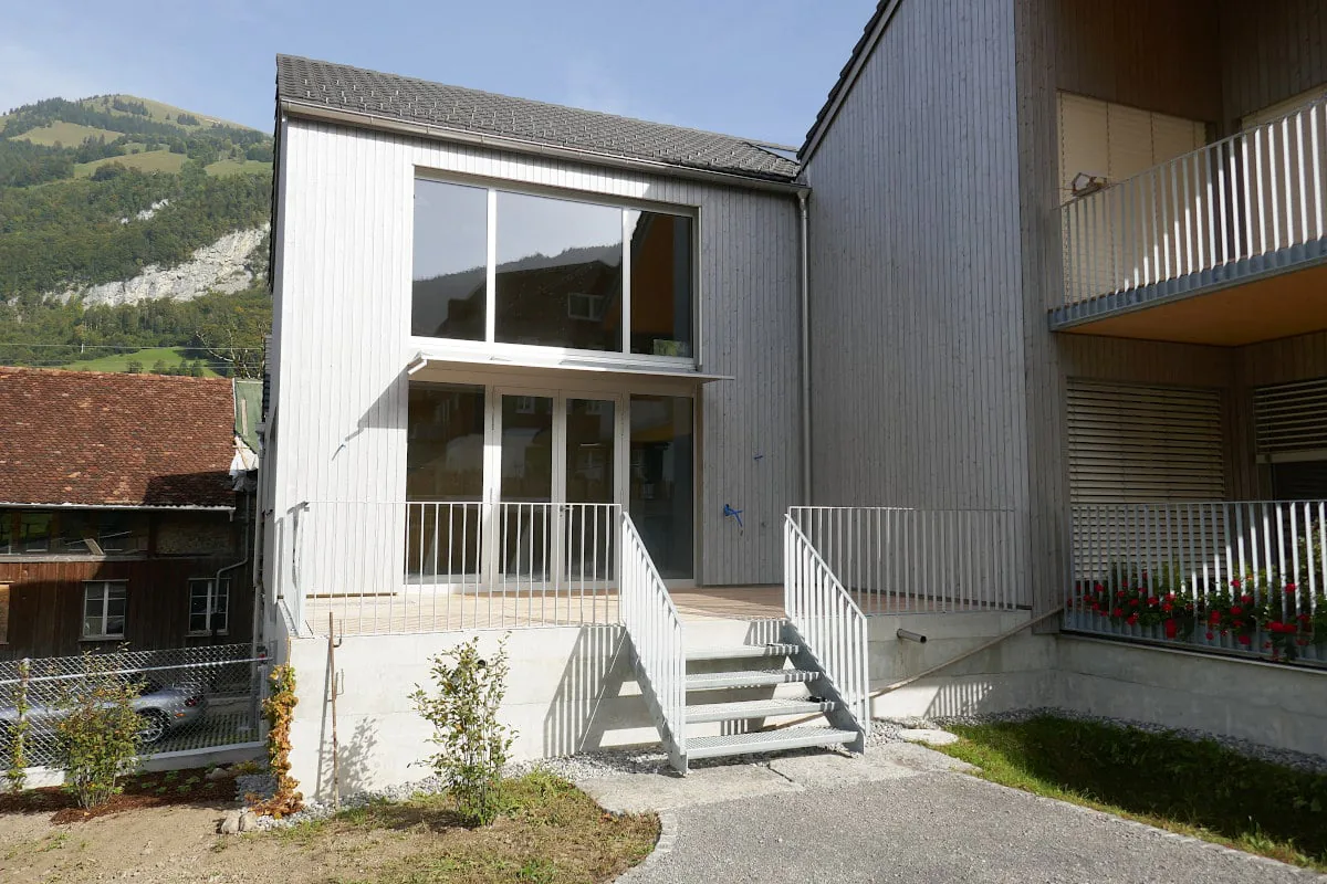 Commercial spaces on the ground floor and upper floor