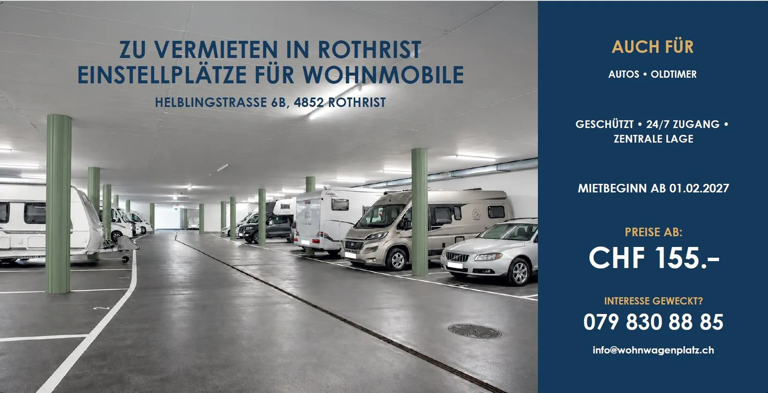 Parking spaces in Rothrist – secure, central, and accessible at all times