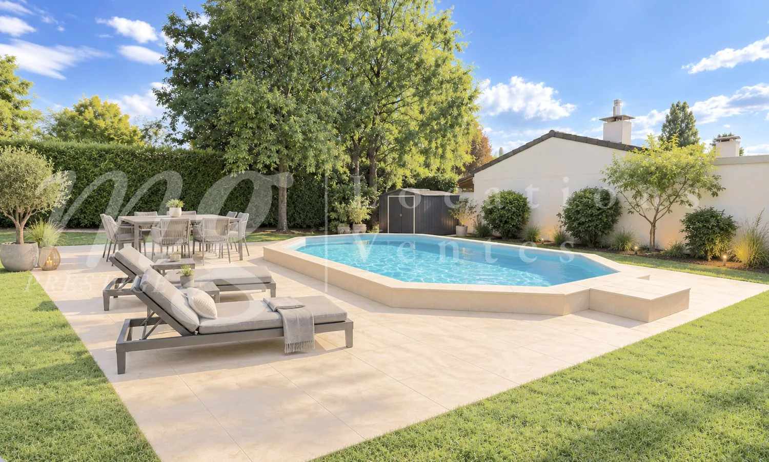 GRANDE MAISON INDIVIDUELLE DE 8 PIECES -- TRES BEAU JARDIN CLOTURE ARBORE AVEC PISCINE NEUVE